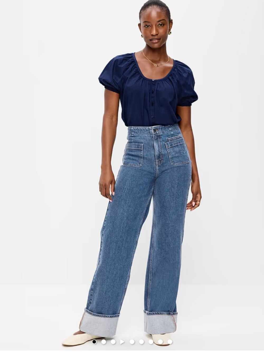 NWT Old Navy Curvy Extra High Waisted Cuffed Wide-Leg Jeans - Medium Blue